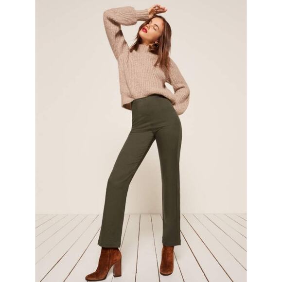 Reformation 2×25.5 Will Pant — High Rise Petite (2P), Neutral Dark Olive - Picture 1 of 14